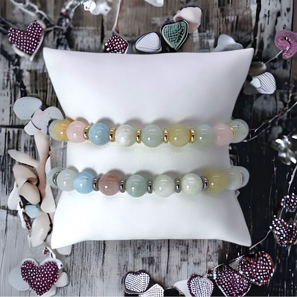NWT Wool + Pepper Co. Morganite Gemstone w/ silver OR gold Bracelet